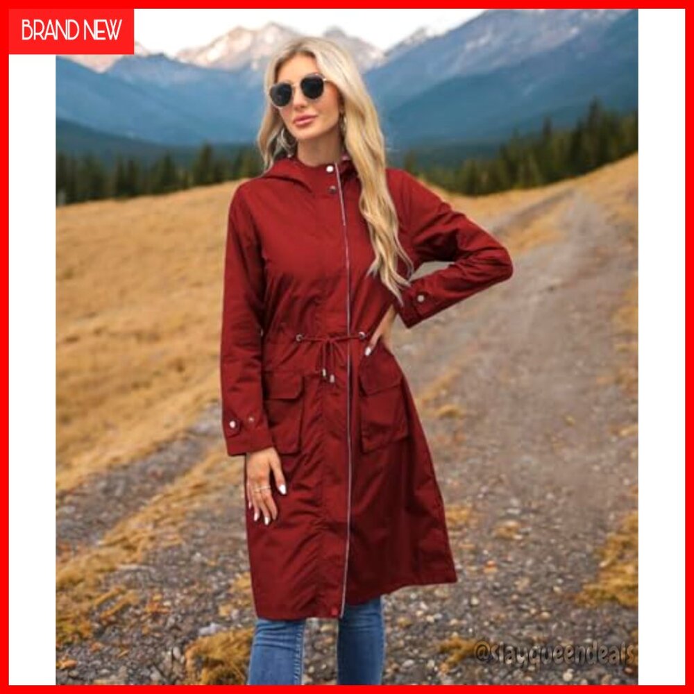 Waterproof Lightweight Long Rain Jacket Hooded Tr… - image 2